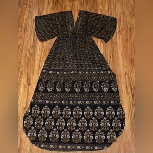 Lara Ethnics women’s dress medium large cover up kimono sleeve maxi floral black